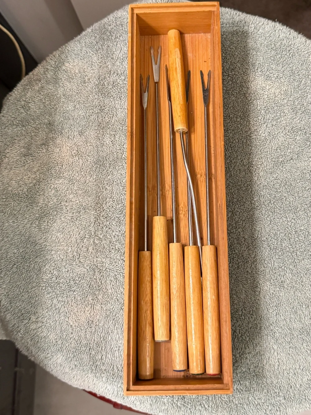 Wood Handle Fondue Fork Set in Natural Wood
